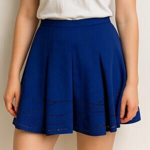 NWT CATHERINE MALANDRINO Royal Blue Pleated Mini Skirt Size 2
